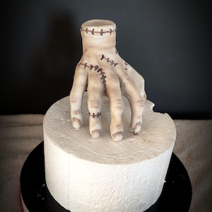 Handmade Sugar Paste Cake Topper – Addams Family Inspired Hand – Custom Halloween Decoration