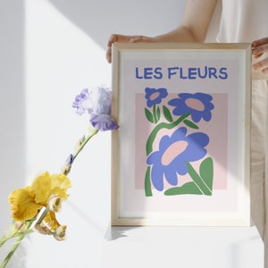 Les Fleurs French Flower Wall Art - Matisse Style - Modern 18x24 Digital Download for Airbnb Decor