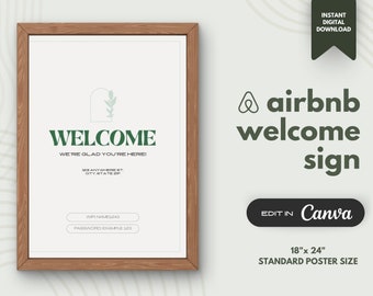 Modern Airbnb Rental Welcome Sign - Printable PDF, 18"x24" - Instant Download - WiFi & Password Included