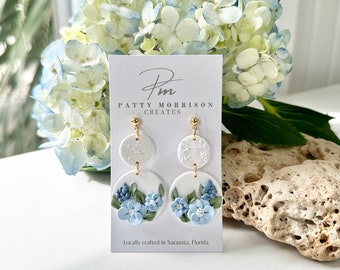 Flower Earrings, Bridal, Wedding Earrings, Polymer Clay Earrings, Floral Earrings, Spring Earrings, Blue Flowers, Floral Jewelry
