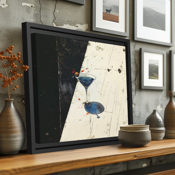 Framed Canvas Print - Blue Martini - Office & Home Decor - Living Room, Bedroom, Kitchen, Bathroom, Kids' Room, Waiting Room