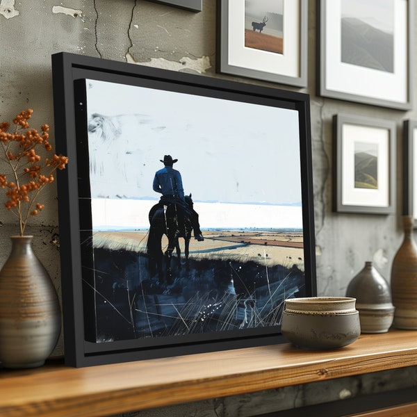 Framed Canvas Print - Cowboy Silhouette - Office & Home Decor - Living Room, Bedroom, Kitchen, Bathroom, Kids' Room, Waiting Room