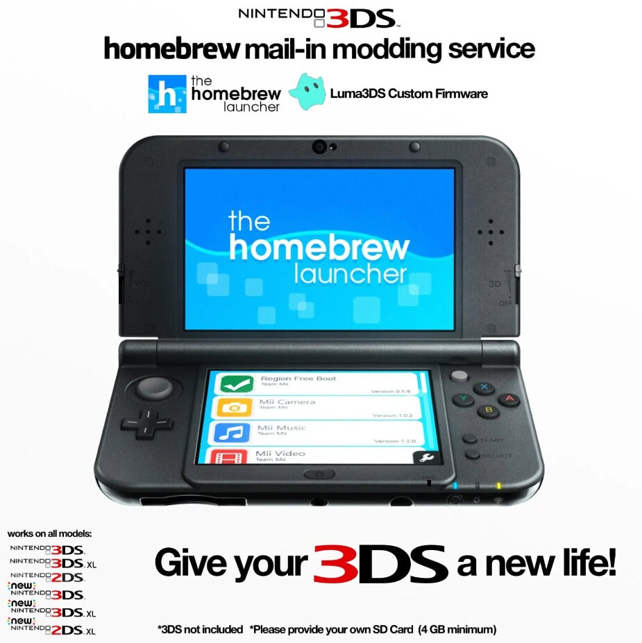 Nintendo 3ds/new3ds/2ds Etc. Mailin Mod Service Homebrew, Etc