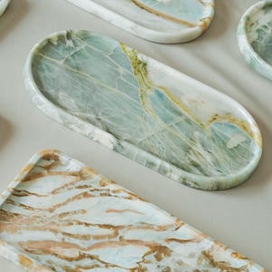 Luxury Blue Green Marble Tray,Luxury Vanity Decor,Entryway Catchall,Jewelry Dish, Decorative Tray,Entryway Decor,Marble Riser,Kitchen Tray