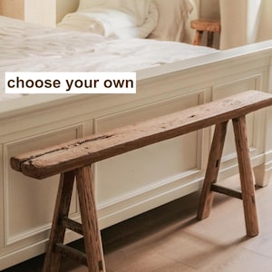 Rustic Elm Wood Long Bench: Wabi Sabi Farmhouse Decor