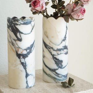 Calacatta Viola Marble Vases, Japandi-Style Home Decor,Viola Marble Pot,Minimalist Home Decor,Holiday Gift,Gift For Her,Neutral Home Decor image 1