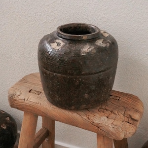 Vintage Bean Clay Pot,Rustic Farmhouse Vase,Japandi Home Decor,Wabi-Sabi Pottery,Home Decor,Kitchen Organizer,Shelf Decor,Vintage Vase