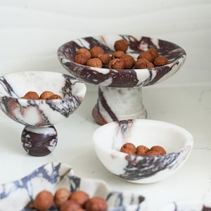 Small Italian Calacatta Viola Footed Marble Bowl, Italian Marble Jewelry Dish, Pedestal Catchall, Ring Holder, Luxury Home Decor