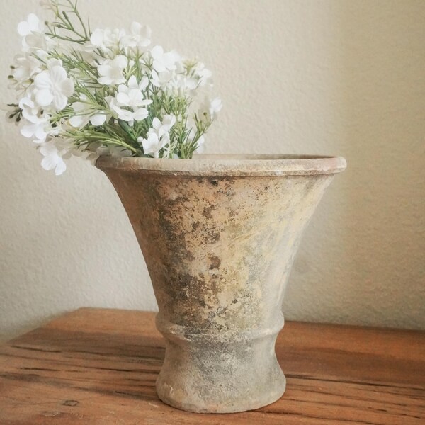 Miji Terracotta Vintage Rustic Clay Pot, Wabi-Sabi Vase, Farmhouse Vessel, Chinese Grey Clay Pottery, Antique Oil Jar, Olive Tree Planter