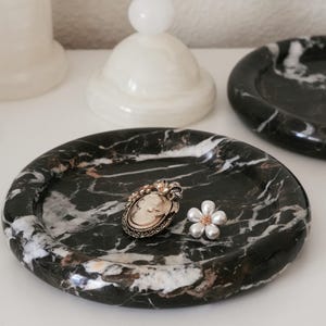 Marble Round Tray Black Gold,Vanity Decor, Jewelry Catch-All, Home Decor