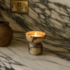 Viola Marble Tealight Holder: Modern Pedestal Candle Holder, Elegant Home Decor