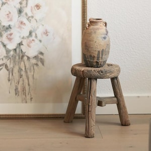 Vintage Rustic Wood Mini Stool,Wabi Sabi Farmhouse Bench, Decorative Stool, Wood Pedestal, Rustic Home Decor,Entryway Decor
