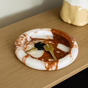 Calacatta Red Marble Plate: Luxury Catch-All Tray, Jewelry Dish,Decorative Tray,Red Onyx Decor,Coffee Table Decor,Vanity Jewelry Tray