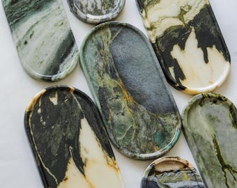 Large Green Nature Marble Tray,Luxury Vanity Decor,Entryway Catchall,Jewelry Dish, Decorative Tray,Entryway Decor,Marble Riser,Kitchen Tray