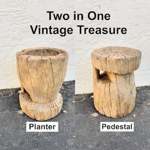 Rustic Vintage Wood Planter,Wabi-Sabi Vase,Farmhouse Pedestal,Vintage Pedestal, Wabi-Sabi Decor,Farmhouse Entryway Decor, Versatile Design