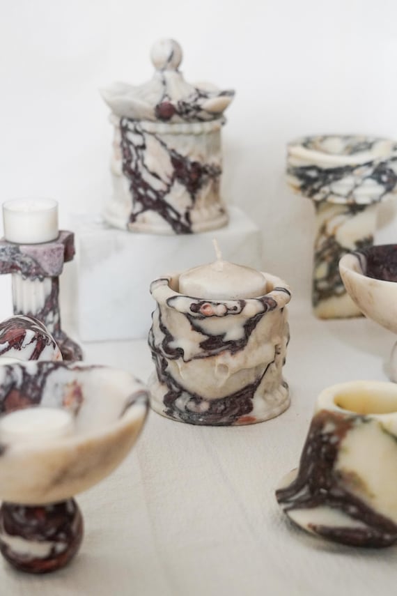 Italian Calacatta Viola Marble Decor Collection,Luxury Candle Holder, Catchall Bowl, Sculptural Stone Object, Luxury Marble Home Decor