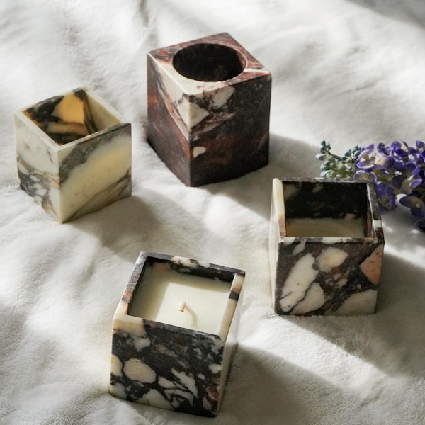 Calacatta Viola Marble Cube Vase,Viola Candle Holder,Toothbrush Holder,Vanity Organizer,Kitchen Organizer,Valentines Day Gift,Gift For Her