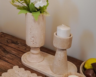 Travertine Bath Set, Luxury Stone Bathroom Accessories,Soap Dispenser,Stone Holder,Candle Holder,Marble Soap Dispenser