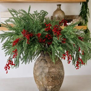 35‘’ Norfolk Pine Stems,Artificial Pine Spray,Norfolk Pine Garland, Real Touch Pine Garland,Holiday Door Garland,Pine Wreath,Pine Branch