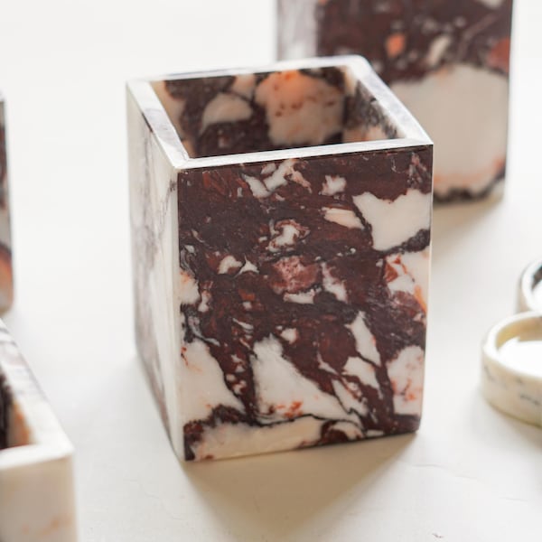 Calacatta Viola Marble Cube Vase,Viola Candle Holder,Toothbrush Holder,Vanity Organizer,Kitchen Organizer,Valentines Day Gift,Gift For Her