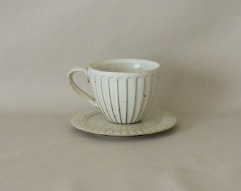 Handmade Porcelain Coffee Mug- 11oz Style Vintage Coffee Cup set-Ivory White