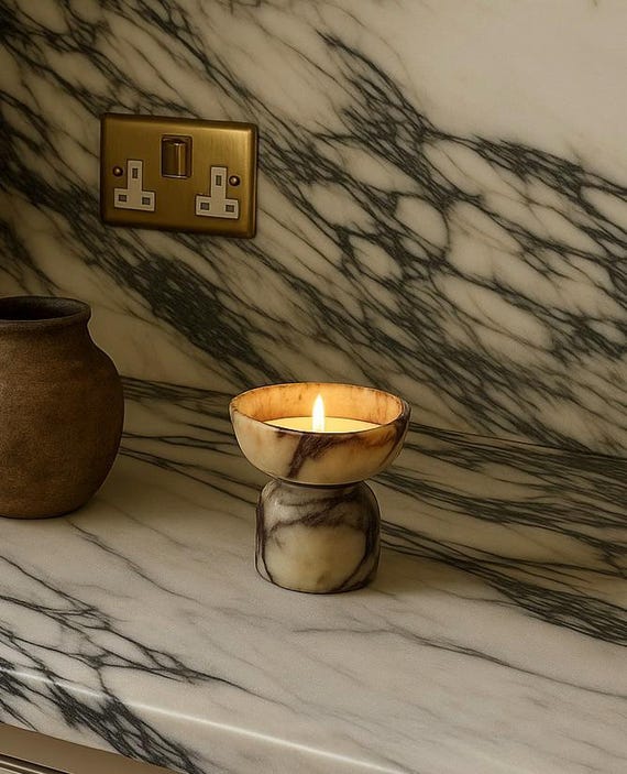 Marble Candle Holder,Modern Pedestal,Tealight Holder,Holiday Home Decor,Holiday Ornament,Valentines Day Gift,Gift For Her,Neutral home decor