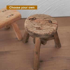 Antique Rustic Elm Wood Mini Stool,Wabisabi Vintage Stool,Farmhouse Vintage Bench,Holiday Season Gift,Small Side Table,Organic Modern Bench