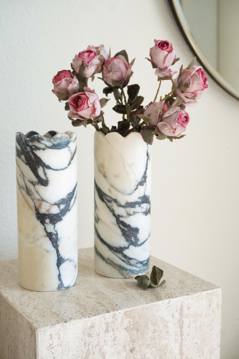 Calacatta Viola Marble Vases, Japandi-Style Home Decor,Viola Marble Pot,Minimalist Home Decor,Holiday Gift,Gift For Her,Neutral Home Decor image 1