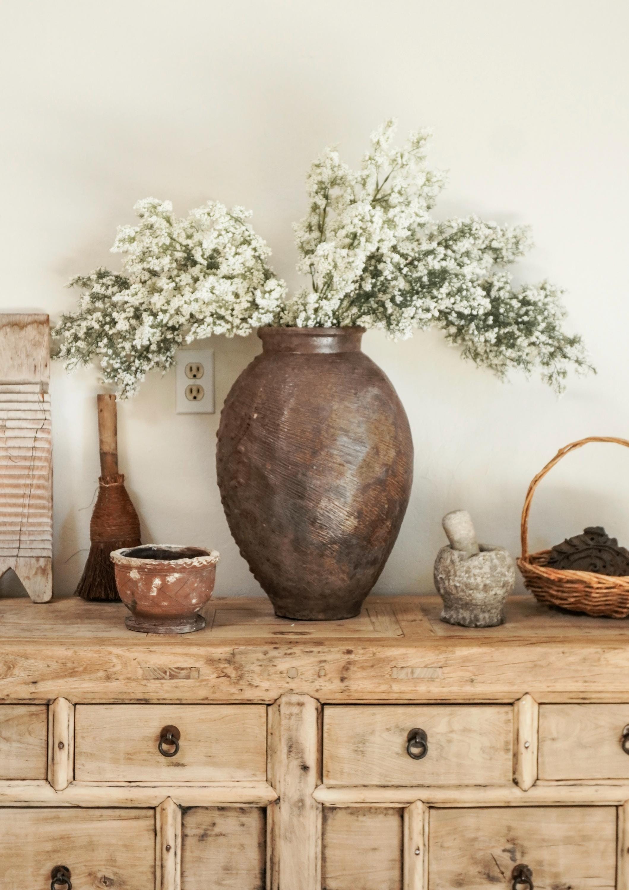 Vintage Tall Pot,rustic Farmhouse Vase,japandi Home Decor,wabi