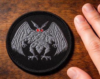 Mothman Patch – Embroidered Mothman Iron-On, Cryptid Folklore Monster Sew On Badge