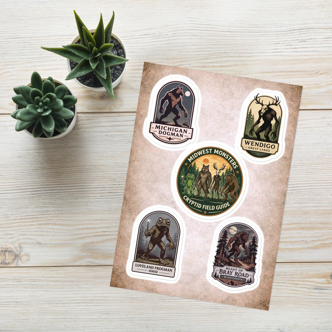 Midwest Cryptid Sticker Sheet | Dogman, Wendigo, Frogman, Beast Field ...