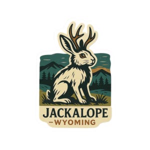 Vinylsticker Jackalope – Wyoming Cryptid Rabbit with Antlers | Western Urban Legend-sticker voor bidons en notitieboeken