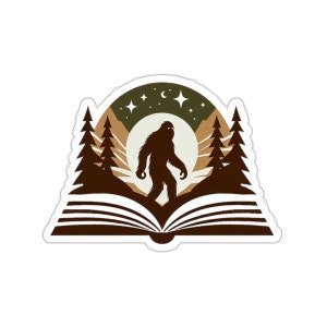 Bigfoot Book Sticker: Sasquatch Laptop Decal, Cryptid Art