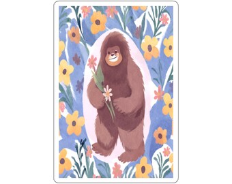 Bigfoot with Wildflowers Cryptid Vinyl Sticker