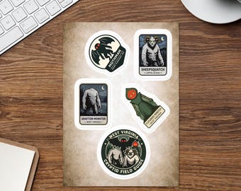 West Virginia Cryptid Sticker Pack – Mothman, Sheepsquatch, Grafton, Flatwoods Monsters