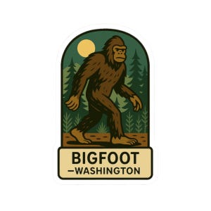 Bigfoot Washington Sticker, Retro Cryptid Vinyl Decal, Pacific Northwest Sasquatch Sticker, Weatherproof Laptop Water Bottle Sticker