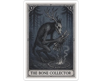 Pegatina estilo carta de tarot del coleccionista de huesos Wendigo