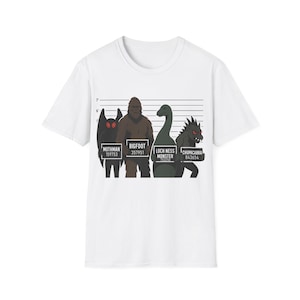 Cryptid Mugshot T-Shirt: Bigfoot, Mothman, Loch Ness - Paranormal Fan Tee