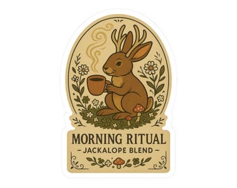 Pegatina de Jackalope – Vinilo decorativo de café con diseño de críptido estilo cottagecore