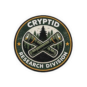 Cryptid Research Division Sticker | Binoculars Forest Badge Kiss-Cut