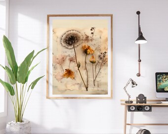 Dandelion Herbarium Print, Botanical Wall Art, Nature Lover Gift, Herbarium Illustration, Floral Home Decor