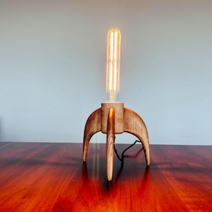 Unique Handmade Mid Century Modern Retro Rocket Table or Desk Lamp: Original, Tripod, Atomic Space Age Vintage, 1950, 60, Danish, Midcentury