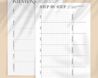 Goal Setting Intentions Worksheet Printable Planner Insert, Self Care Exercise Work Creativity, Instant Download A5 A6 Personal Pocket
