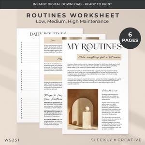 Routines Worksheet | Day Week Month Year High Low Maintenance Template Printable Planner Insert A5 Half Letter A6 Personal Pocket - WS251