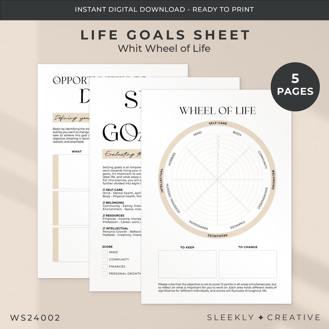 Life Goals Worksheet | Setting Objectives Wheel of Life Productivity ...