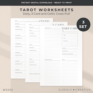 Tarot-werkbladen dagelijks 3 kaarten Keltisch kruis | Oracle Magick Tools Journal afdrukbare planner invoegsels A5 halve letter A6 persoonlijk zak - WS252