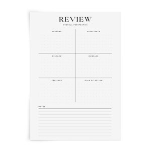 Review Planner Page Insert Weekly, Monthly, Yearly Undated Highlights - Sleekly Planning Arietis Collection A4, A5, Letter, HP, Personal