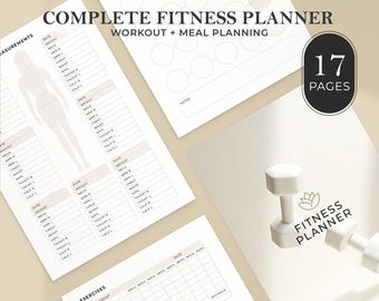 Complete Fitness Planner | 17 Page Bundle for Workout Meal Planning Weight Tracker | Printable Planner Binder Insert A5 Half Letter- MM255