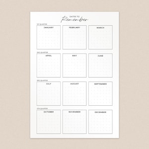 Plantilla imprimible de fechas importantes para recordar/eventos anuales de Pollux, insertos para planificador, tamaño A5, media carta, tamaño A6, carpetas de bolsillo personales - PX24002