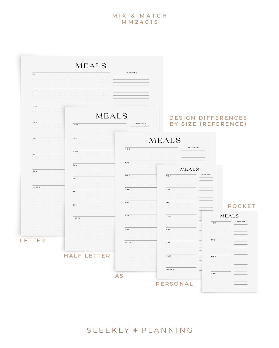 Weekly Undated Meal Planner Insert With Shopping List Simple Minimal ...